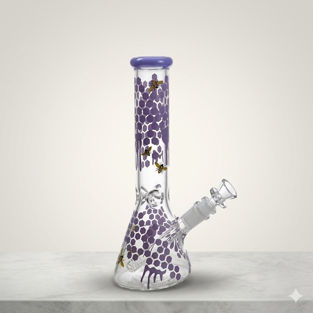 Purple honeycomb bee print beaker bong South Africa